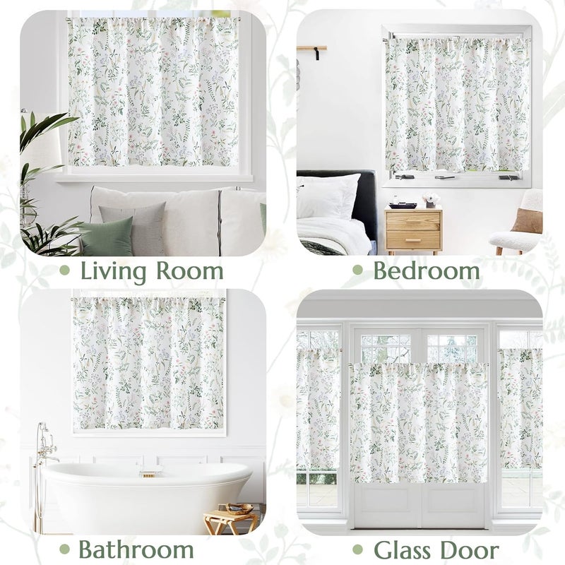 jinchan Spring Floral Kitchen Curtain Over Sink Farmhouse Linen Tier Curtain 36 Inch Length Cafe for Living Room Bathroom Botanical Small Drapes Rustic Light Filtering Rod Pocket 1 Panel Green - Image 3